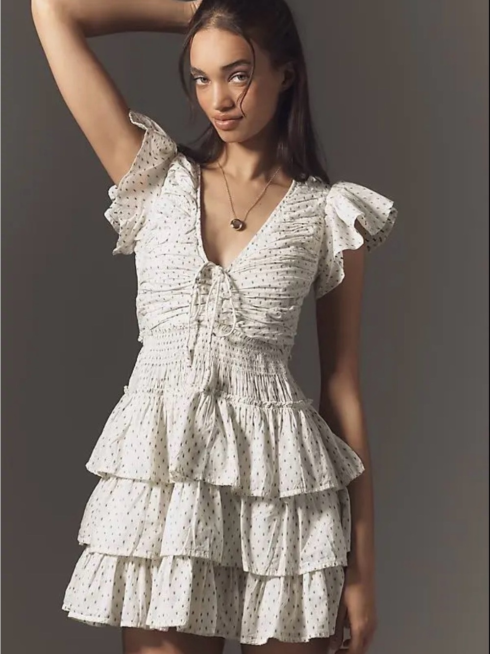 Anthropologie Puff Sleeve Gathered Ruffle Tiered Mini Dress Size Medium